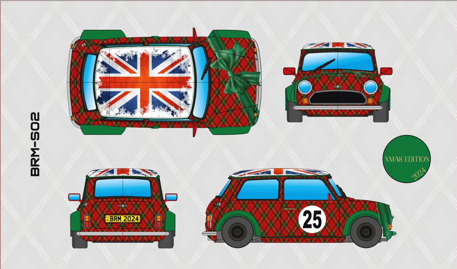 BRM-S02: MINI COOPER CHRISTMAS ENGLISH GREEN SPECIAL EDITION - Ltd edition 150pcs   1:24 SCALE SLOT CAR