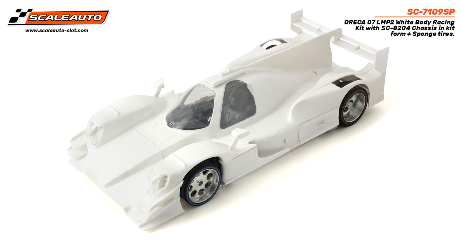 SC7109SP SCALEAUTO LMP ORECA 07 WRK WHITE RACING KIT SPORT XL CHASSIS 1:24 SCALE SLOT CAR