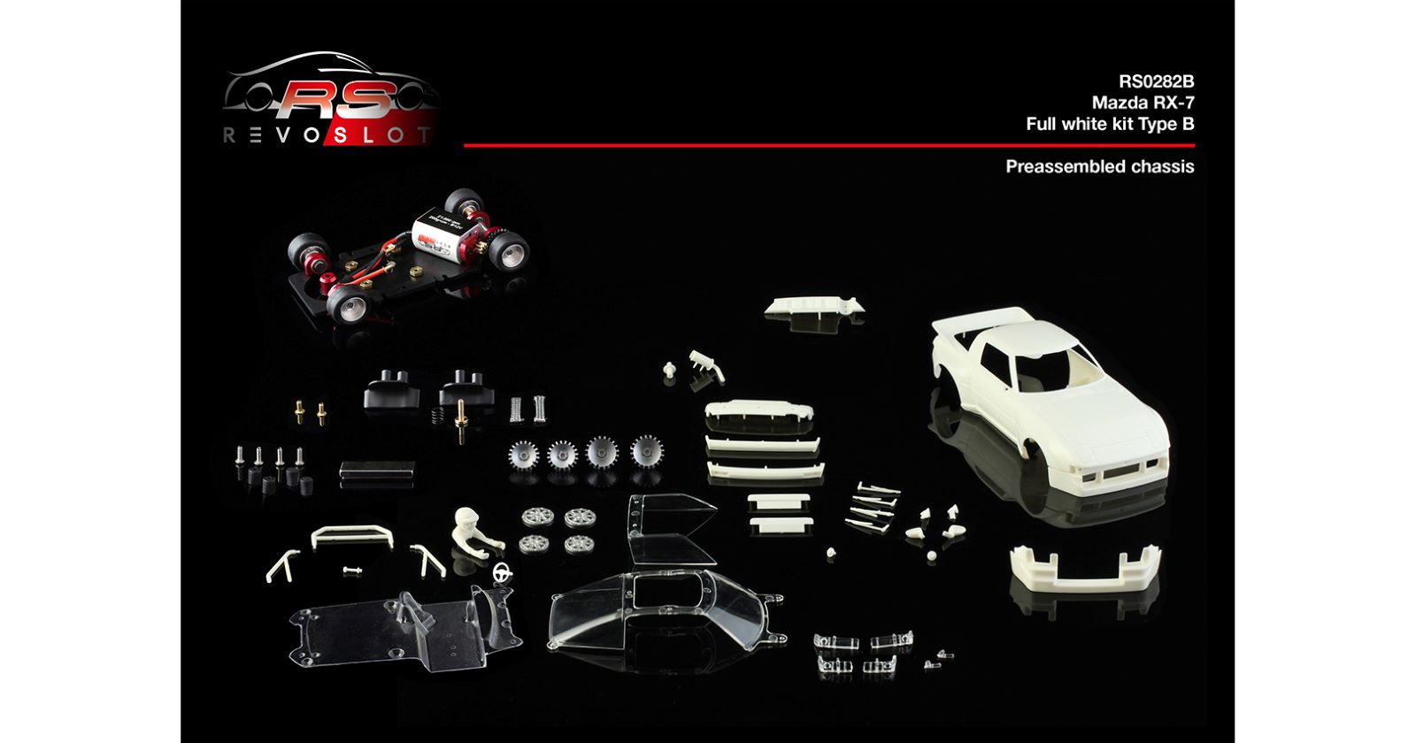 RS0282B REVO MAZDA RX7 COMPLETE WHITE KIT TYPE B 1:32 SLOT CAR