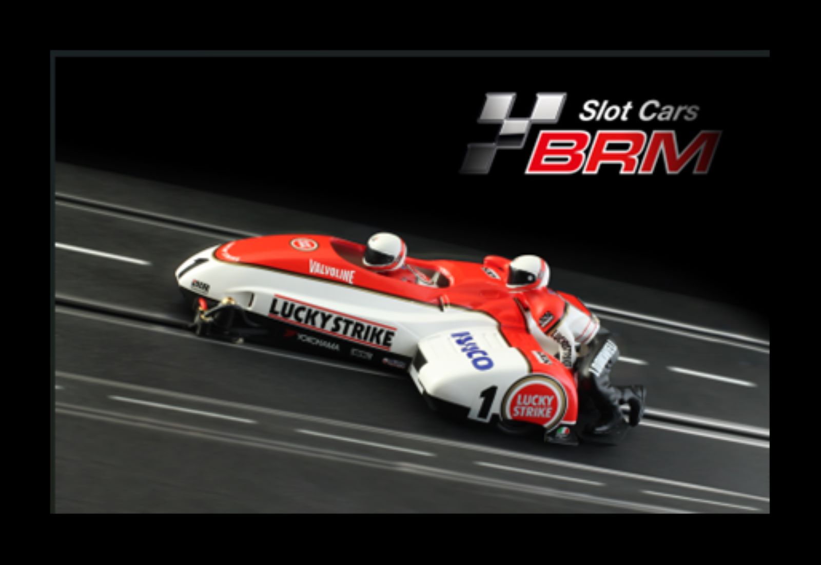 PRE ORDER DUE LATE MAY 2026 BRMSDC02 BRM SIDECAR LCR-YAMAHA LUCKY STRIKE #1 1:24 SCALE SLOT CAR