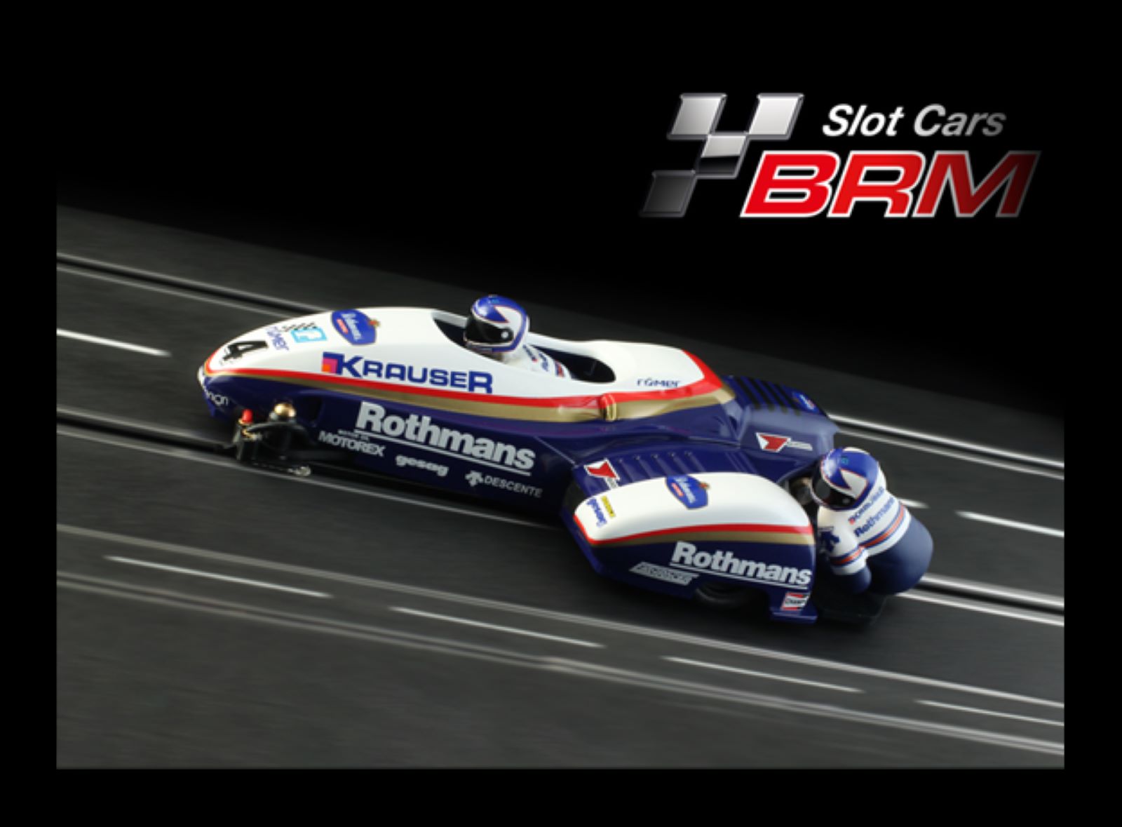 PRE ORDER DUE LATE MAY 2026 BRMSDC03 BRM SIDECAR TTM/BEO-YAMAHA ROTHMANS #4 1:24 SCALE SLOT CAR