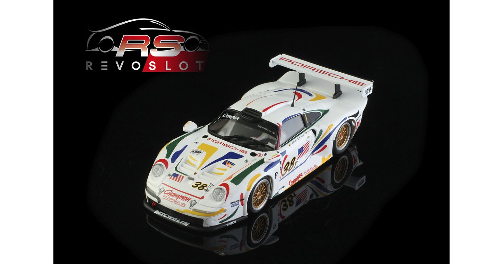PRE ORDER DUE JUNE 2026 RS0307 REVO SLOT PORSCHE 911 GT1 CHAMPION MOTORS #38 1:32 SLOT CAR