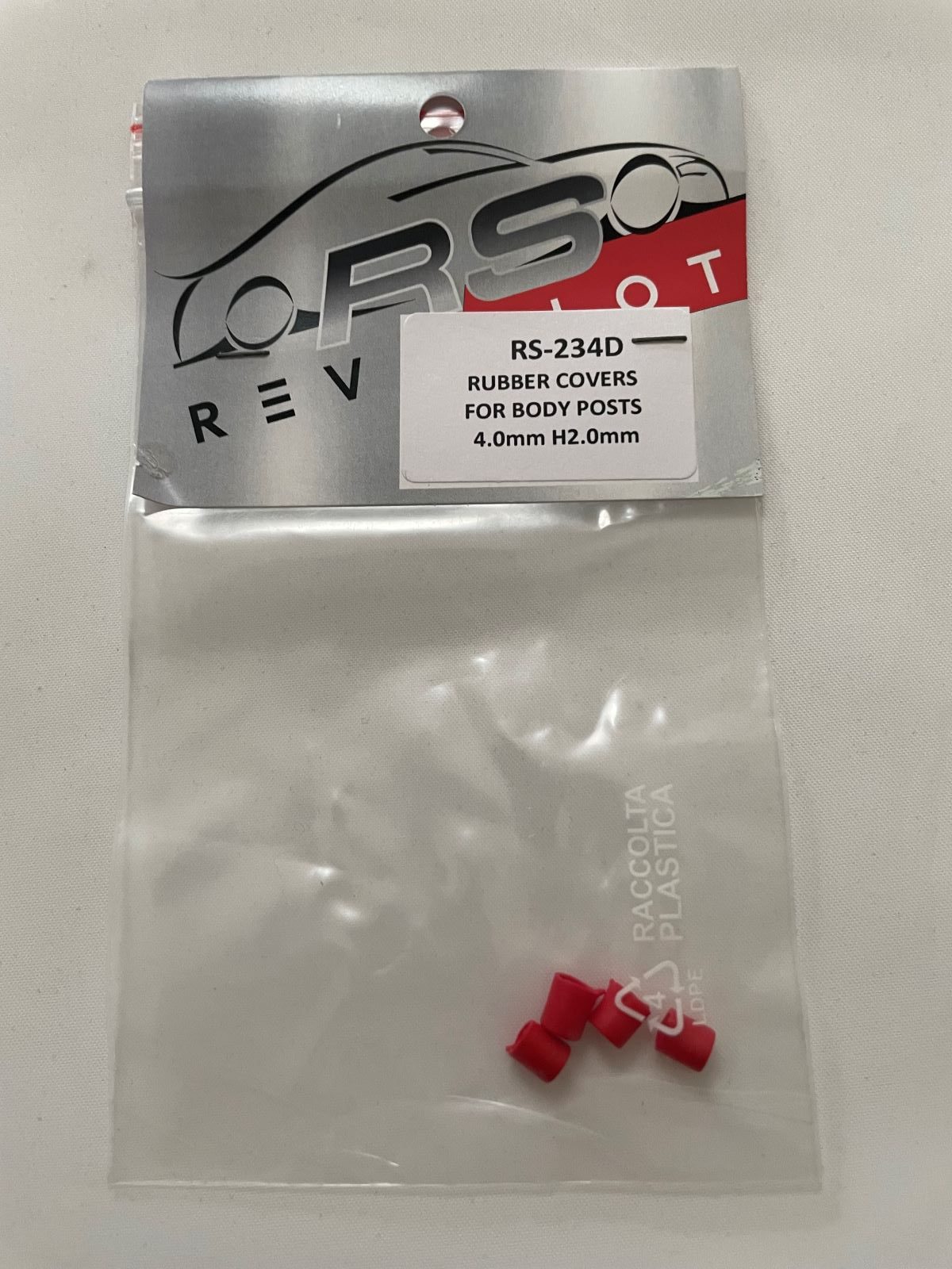RS234D REVO SLOT RUBBER COVERS FOR BODY POSTS RED 4mm H 2mm
