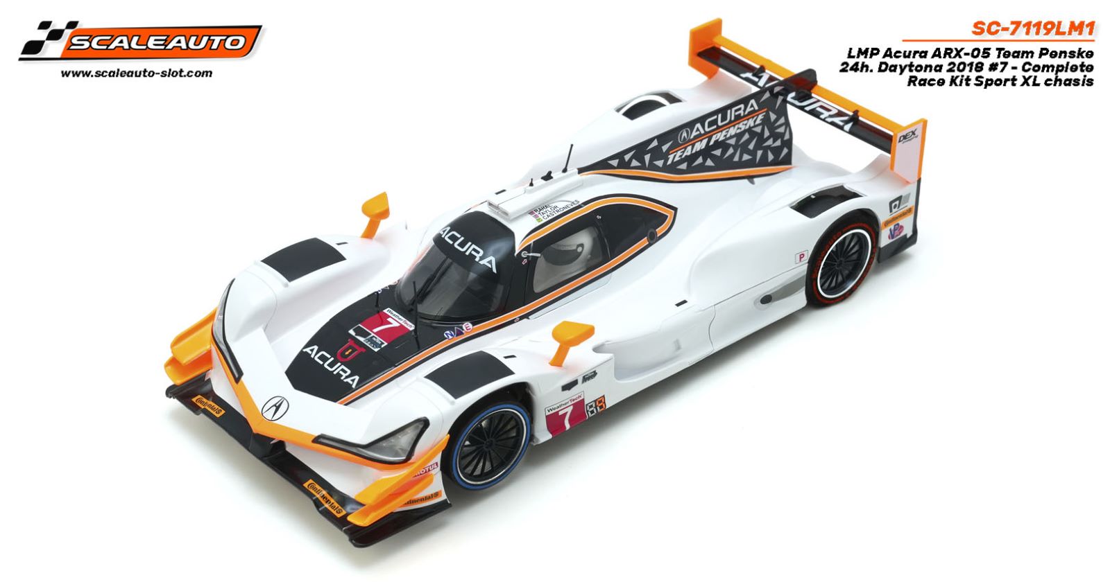 SC7119LM1 SCALEAUTO LMP ACURA ARX-05 TEAM PENSKE #7 COMPLETE PAINTED BODY RACING KIT 1:24 SCALE SLOT CAR